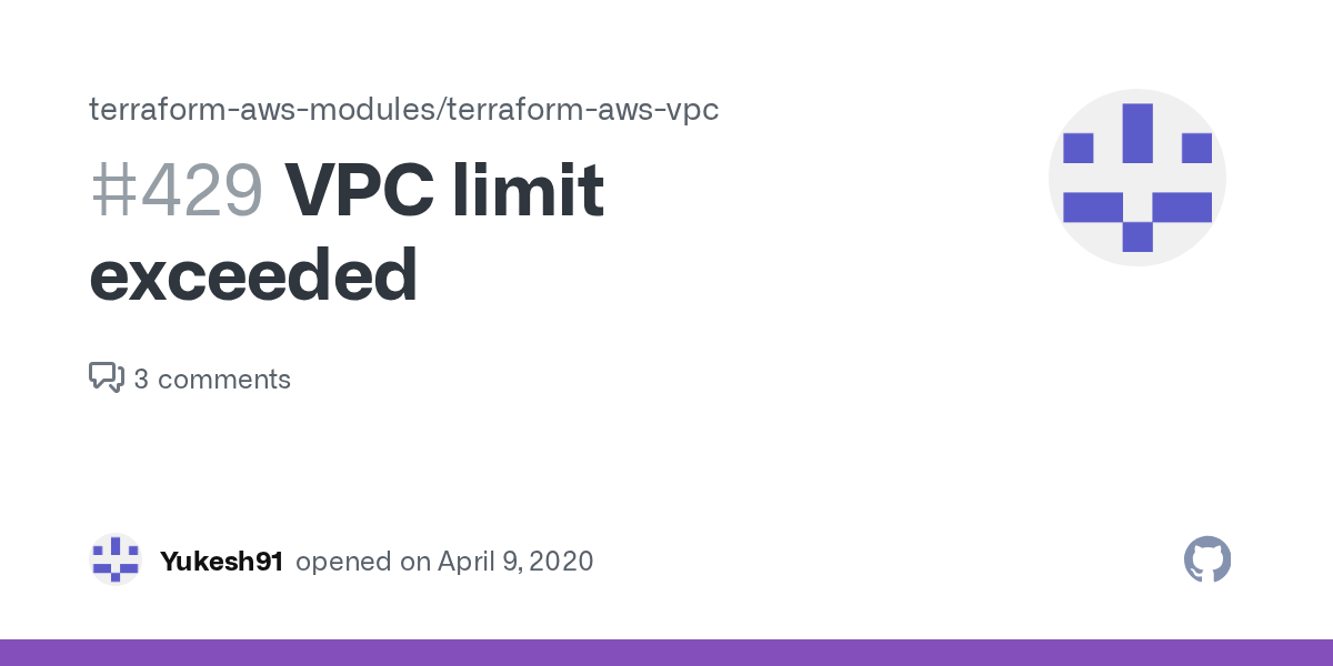 VPC limit exceeded · Issue 429 · terraformawsmodules/terraformawsvpc · GitHub