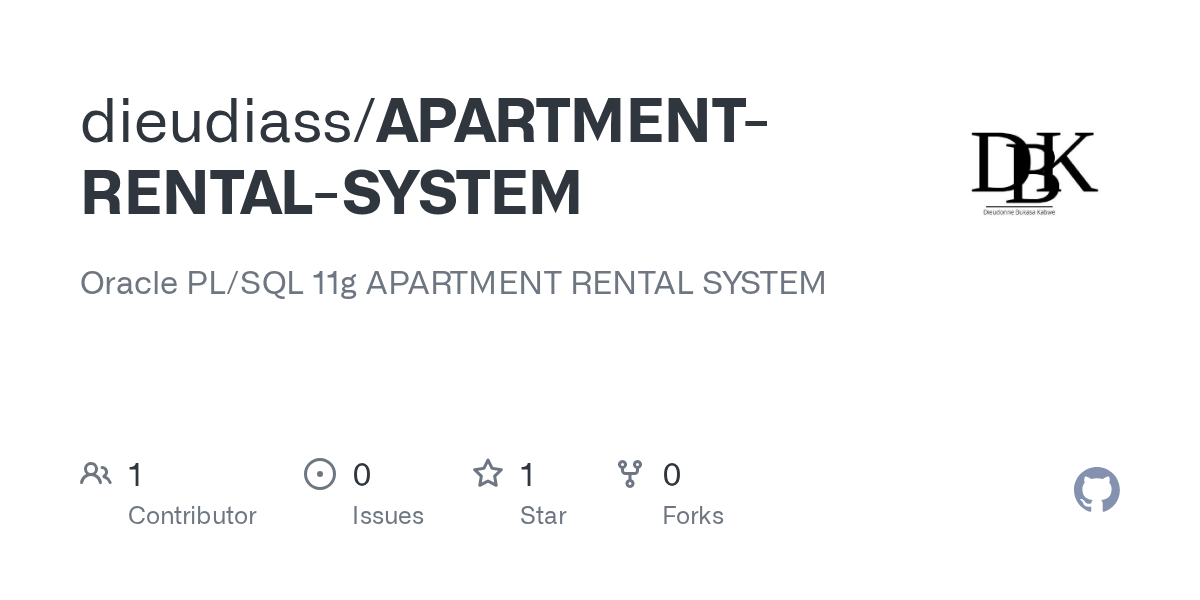 GitHub dieudiass/APARTMENTRENTALSYSTEM Oracle PL/SQL 11g APARTMENT