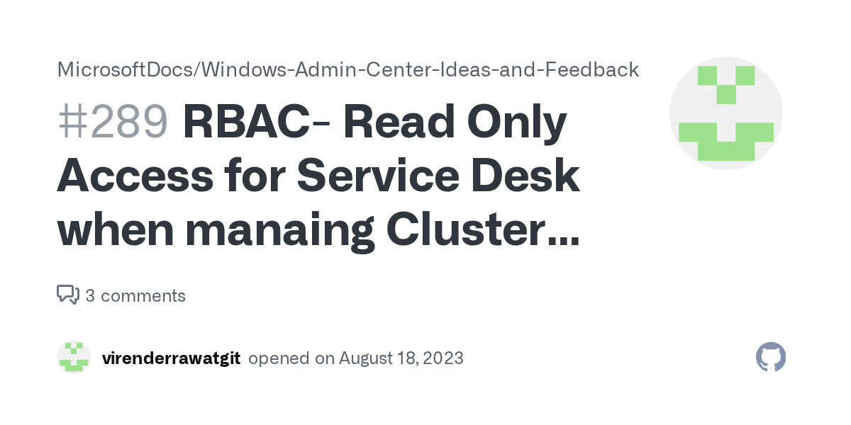 RBAC Read Only Access for Service Desk when manaing Cluster through WAC · Issue 289