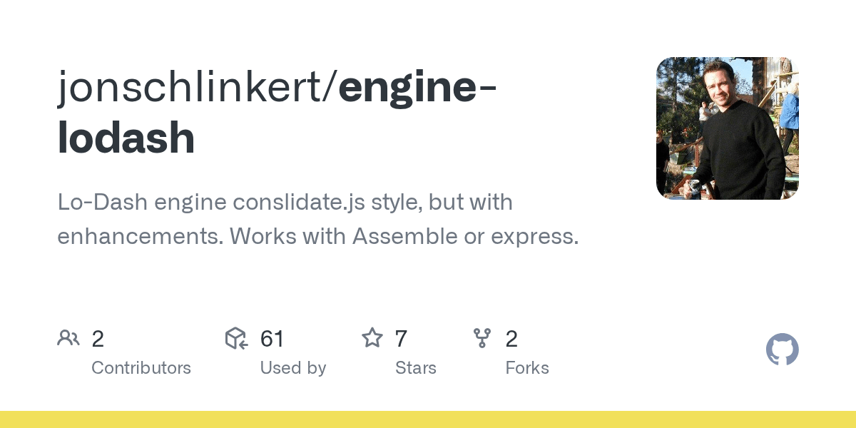 GitHub jonschlinkert/enginelodash LoDash engine conslidate.js