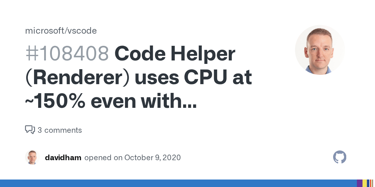 Code Helper (Renderer) uses CPU at 150 even with extensions disabled