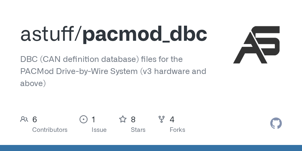 GitHub astuff/pacmod_dbc DBC (CAN definition database) files for the