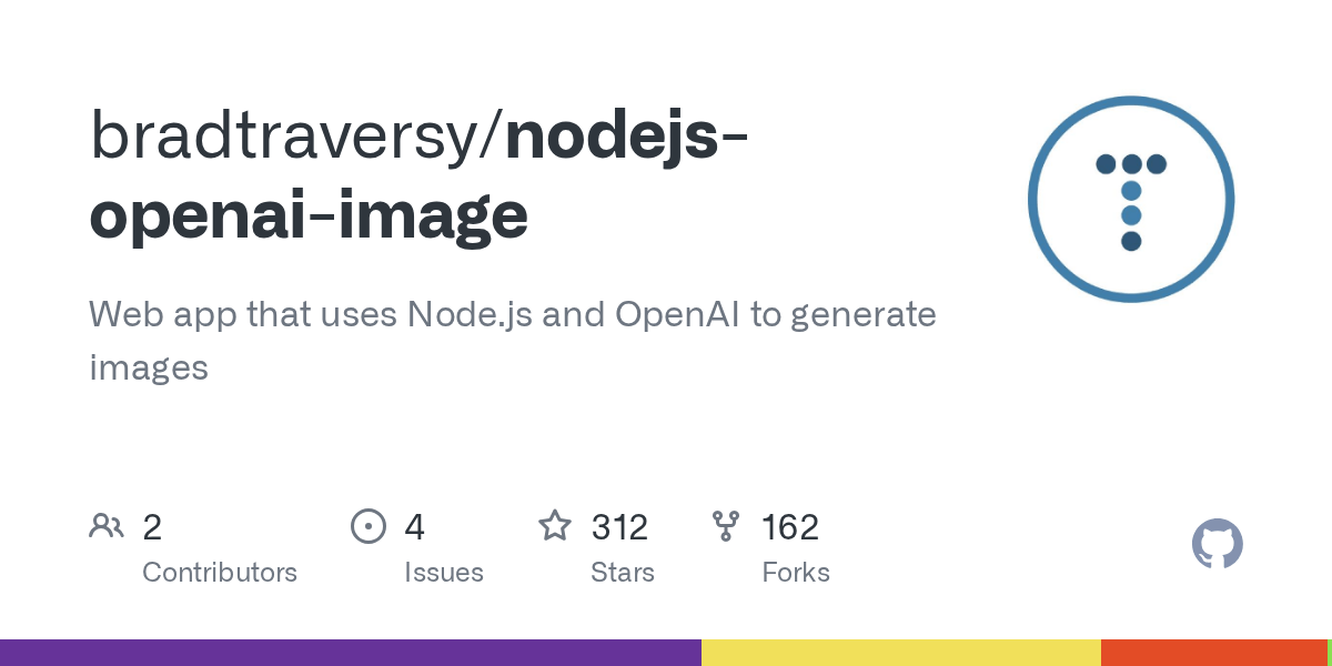 GitHub bradtraversy/nodejsopenaiimage  app that uses Node.js