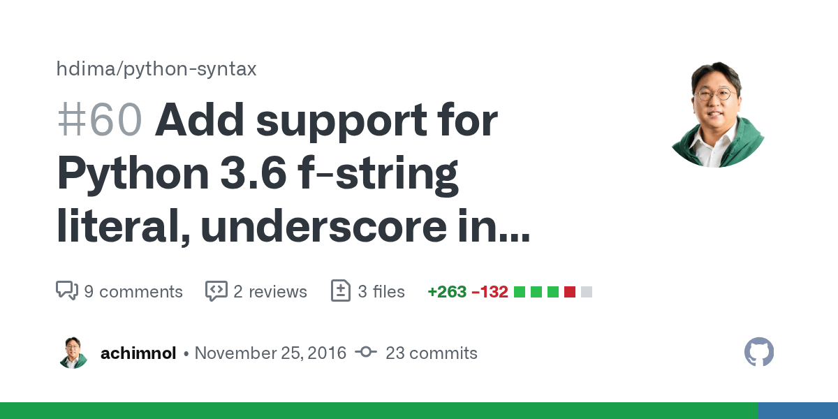 Add support for Python 3.6 fstring literal, underscore in numbers, and