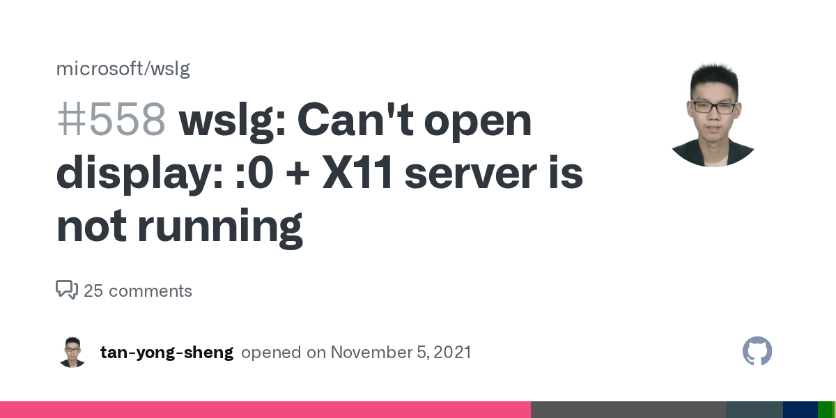 wslg Can't open display 0 + X11 server is not running · Issue 558