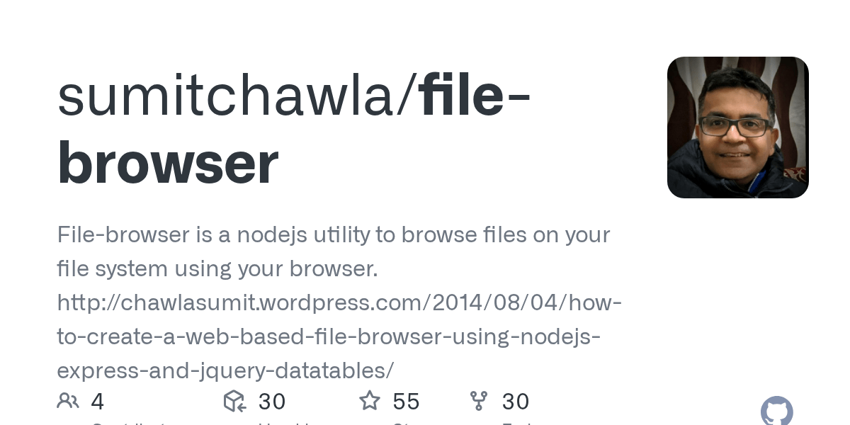 GitHub sumitchawla/filebrowser Filebrowser is a nodejs utility to browse files on your file