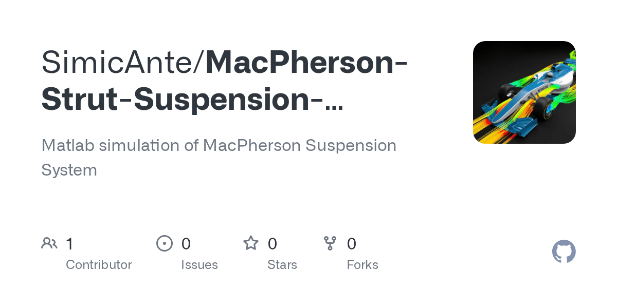 GitHub SimicAnte/MacPhersonStrutSuspensionSysteminMatLAB Matlab