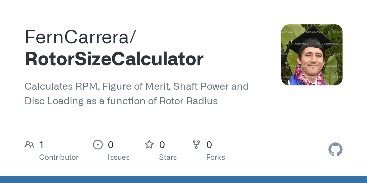 GitHub FernCarrera/RotorSizeCalculator Calculates RPM, Figure of
