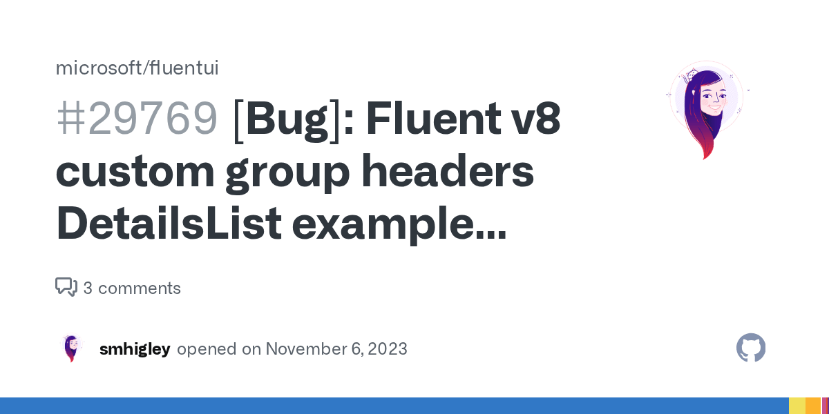 [Bug] Fluent v8 custom group headers DetailsList example table