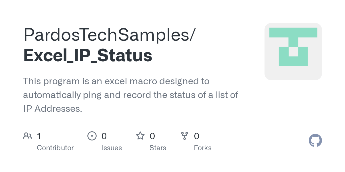 GitHub PardosTechSamples/Excel_IP_Status This program is an excel