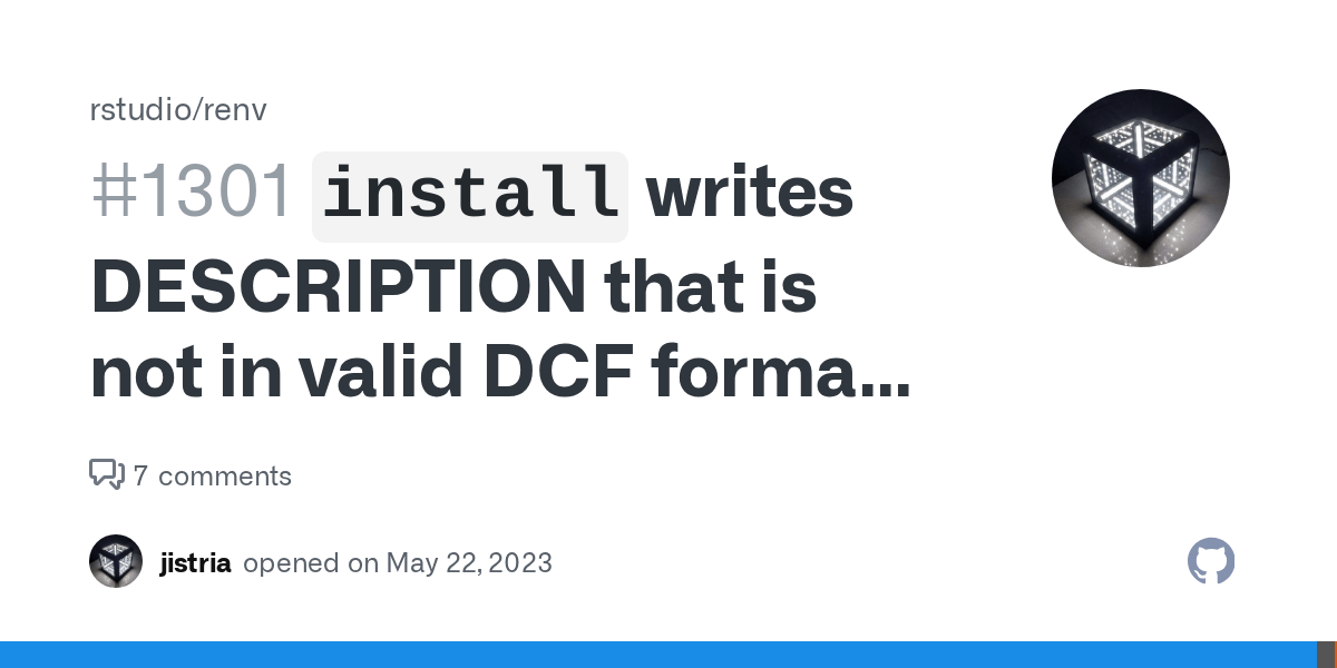 `install` writes DESCRIPTION that is not in valid DCF format for some