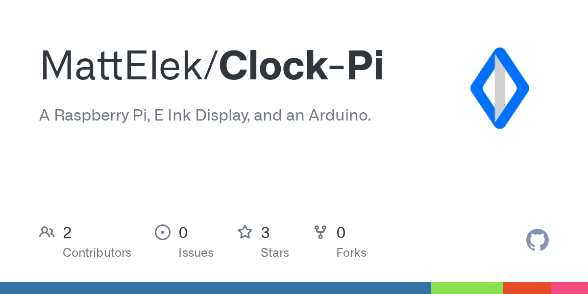 GitHub MattElek/ClockPi A Raspberry Pi, E Ink Display, and an Arduino.