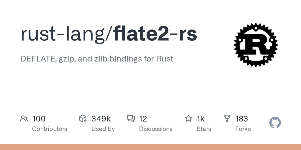 GitHub rustlang/flate2rs DEFLATE, gzip, and zlib bindings for Rust