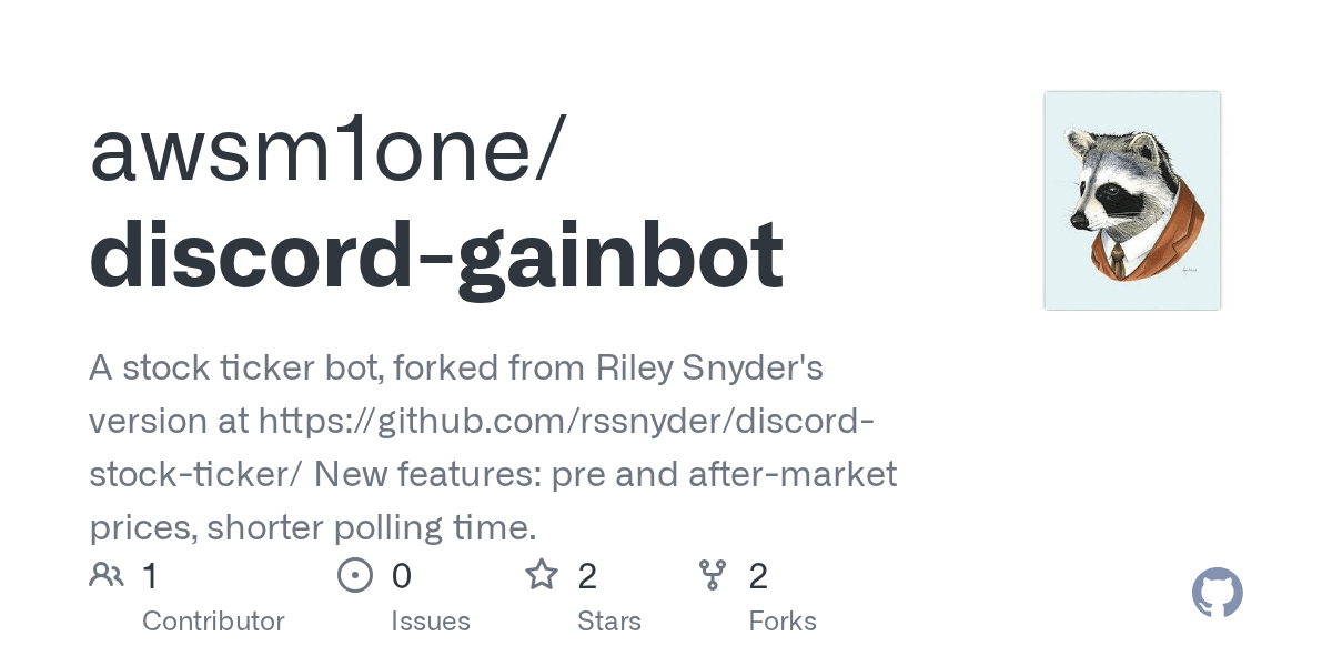 GitHub awsm1one/discordgainbot A stock ticker bot, forked from