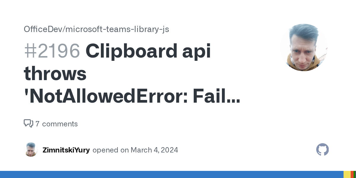 Clipboard api throws 'NotAllowedError Failed to execute 'write' on