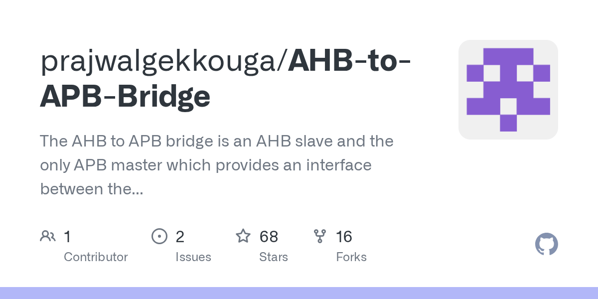 GitHub prajwalgekkouga/AHBtoAPBBridge The AHB to APB bridge is an AHB slave and the only