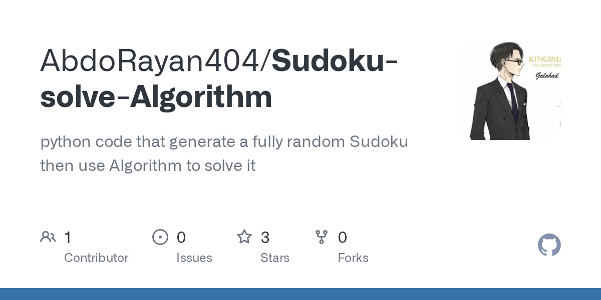 GitHub AbdoRayan404/SudokusolveAlgorithm python code that generate