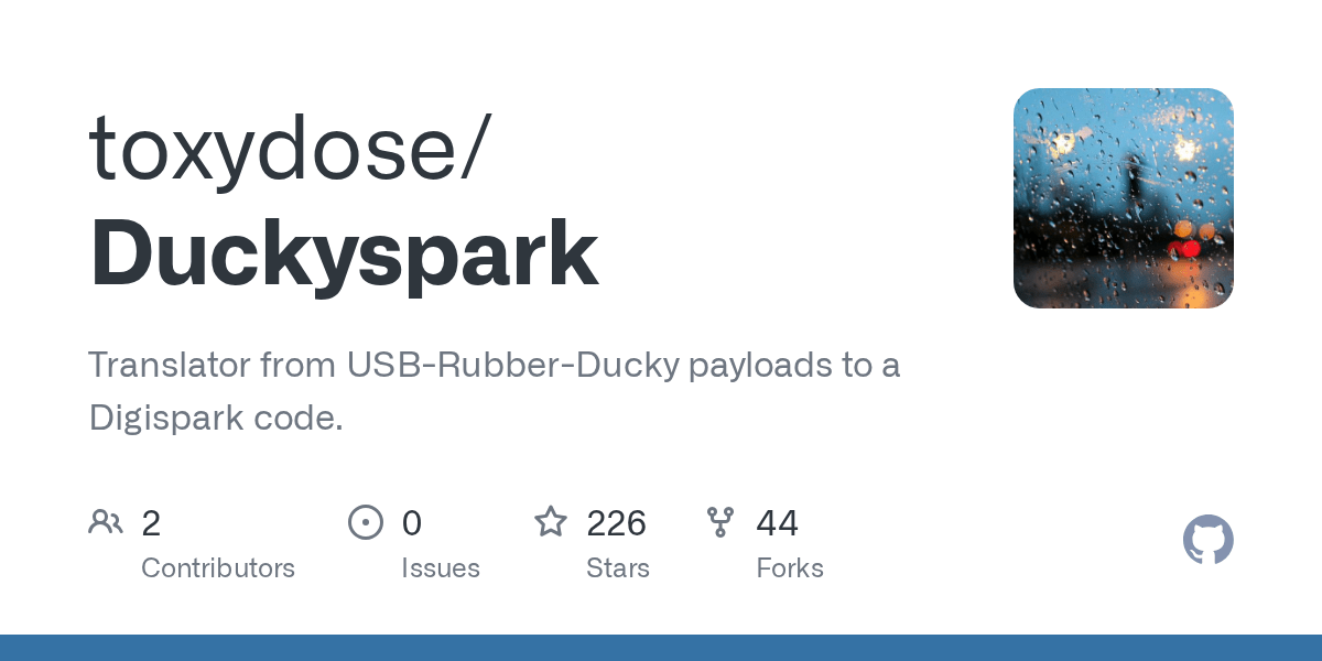 GitHub toxydose/Duckyspark Translator from USBRubberDucky payloads to a Digispark code.