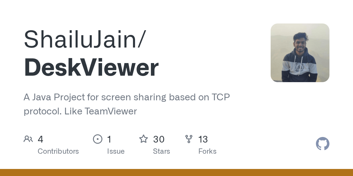 GitHub ShailuJain/DeskViewer A Java Project for screen sharing based