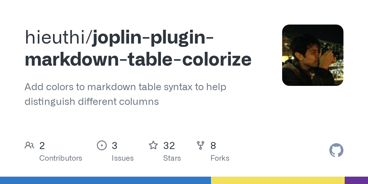 GitHub hieuthi/joplinpluginmarkdowntablecolorize Add colors to markdown table syntax to