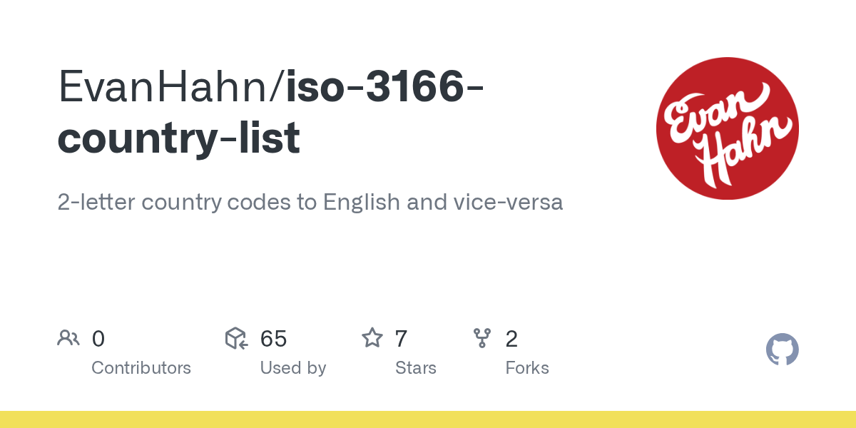 GitHub EvanHahn/iso3166countrylist 2letter country codes to
