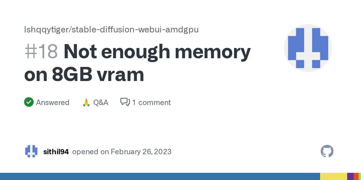 Not enough memory on 8GB vram · lshqqytiger stablediffusionwebui