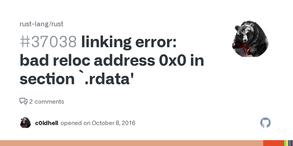 linking error bad reloc address 0x0 in section `.rdata' · Issue 37038