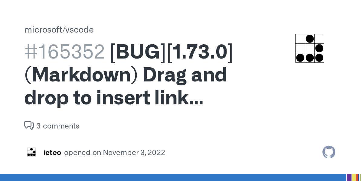 [BUG][1.73.0] (Markdown) Drag and drop to insert link inserts a