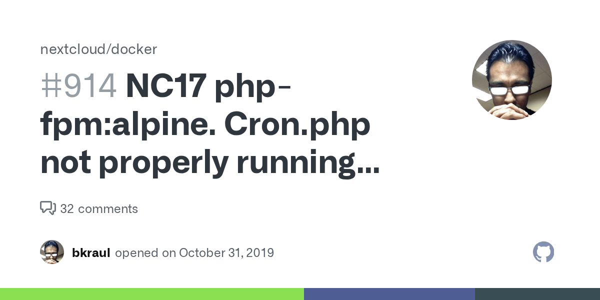 NC17 phpfpmalpine. Cron.php not properly running when using cron.sh