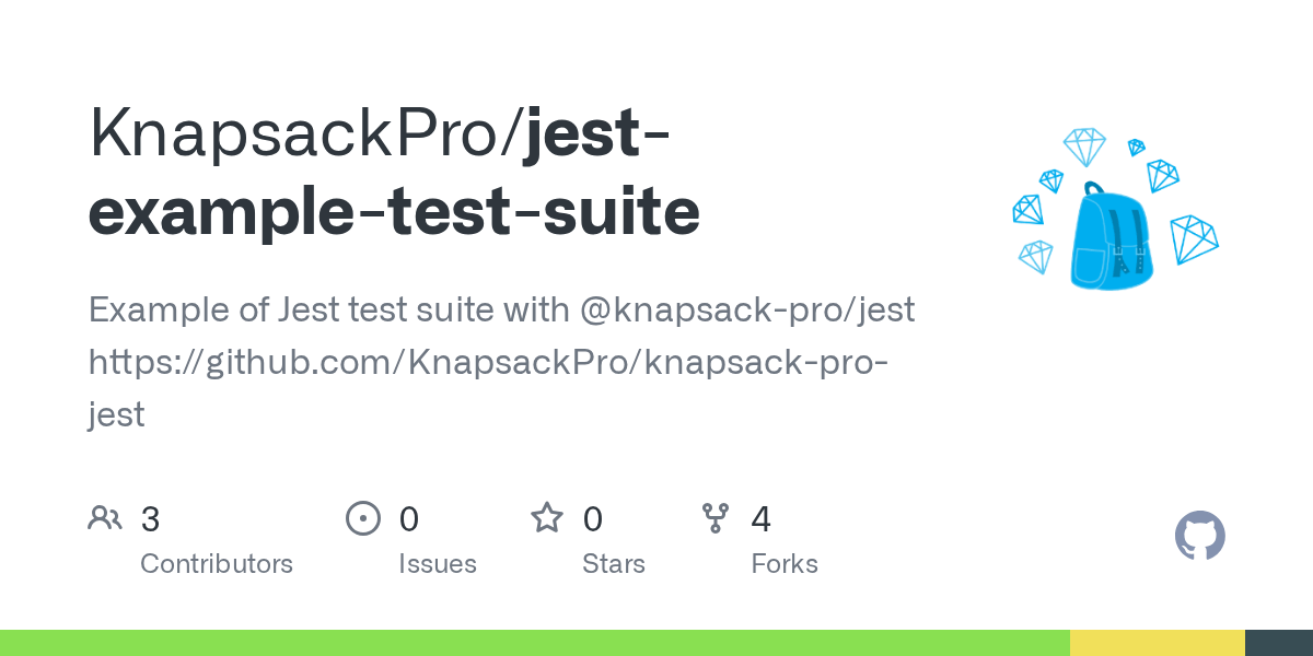 GitHub KnapsackPro/jestexampletestsuite Example of Jest test