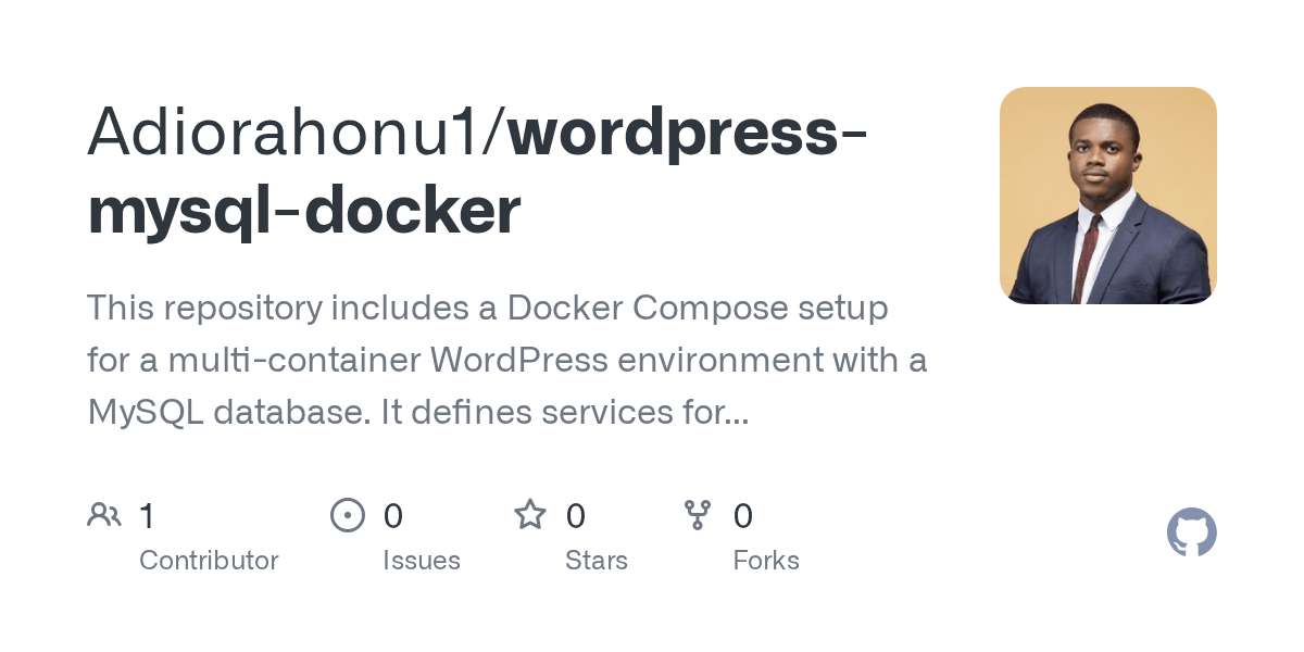 GitHub Adiorahonu1/wordpressmysqldocker This repository includes a