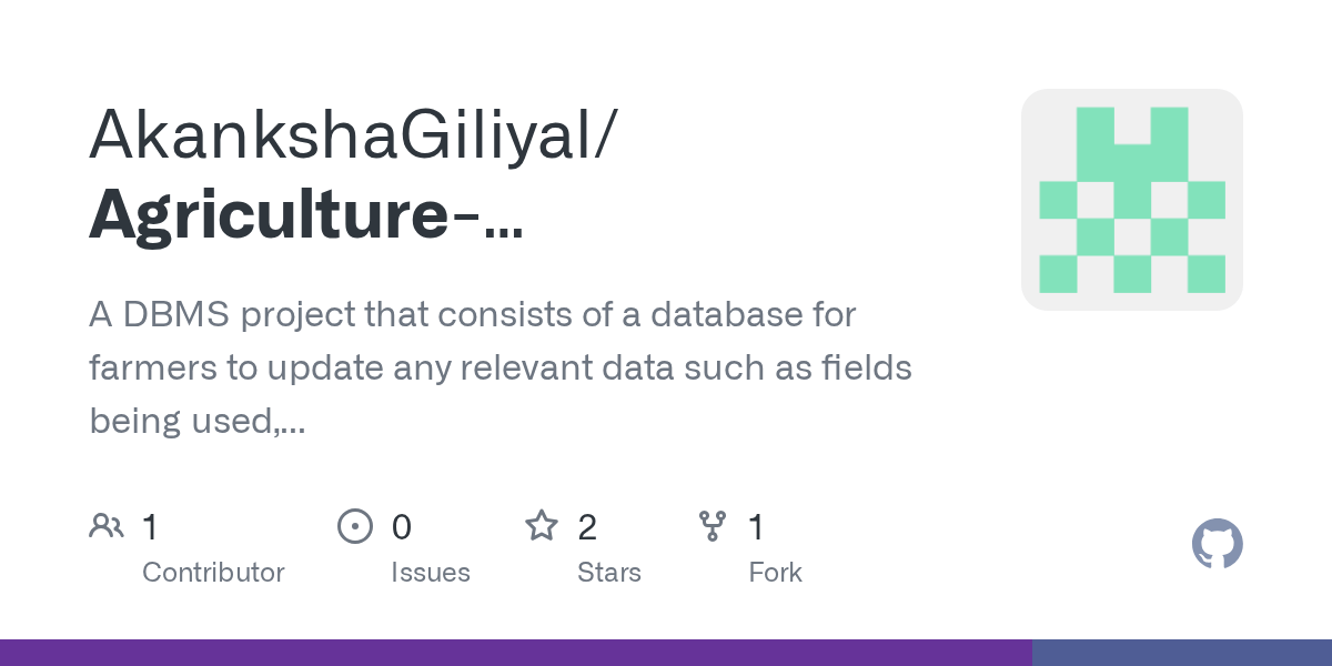 GitHub AkankshaGiliyal/AgricultureManagementSystem A DBMS project that consists of a