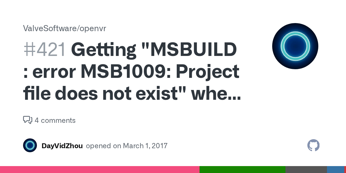 Getting "MSBUILD error MSB1009 Project file does not exist" when
