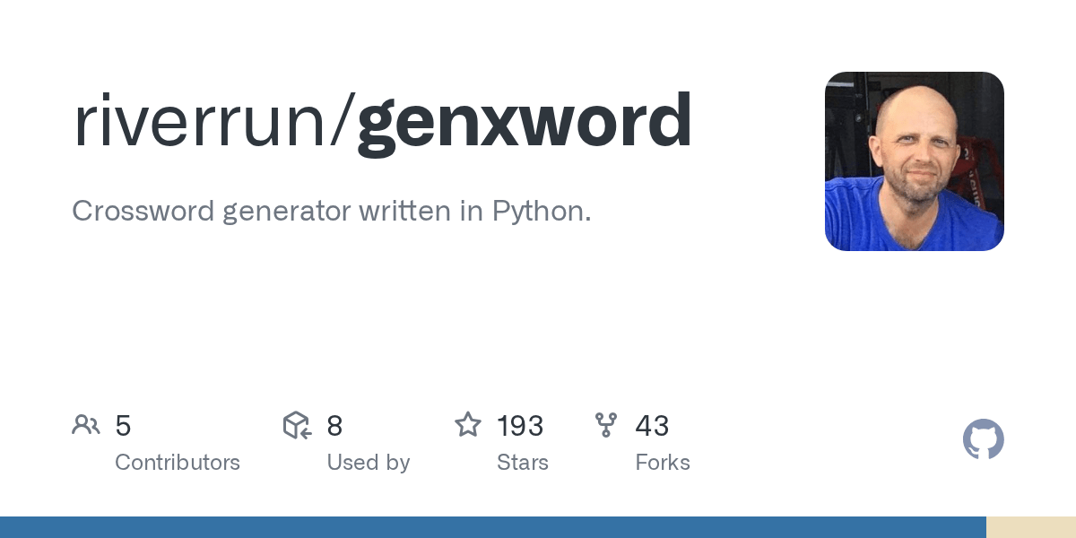 GitHub riverrun/genxword Crossword generator written in Python.