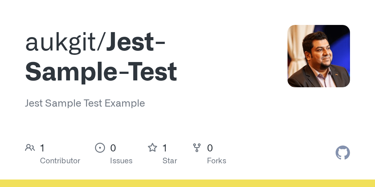 GitHub aukgit/JestSampleTest Jest Sample Test Example