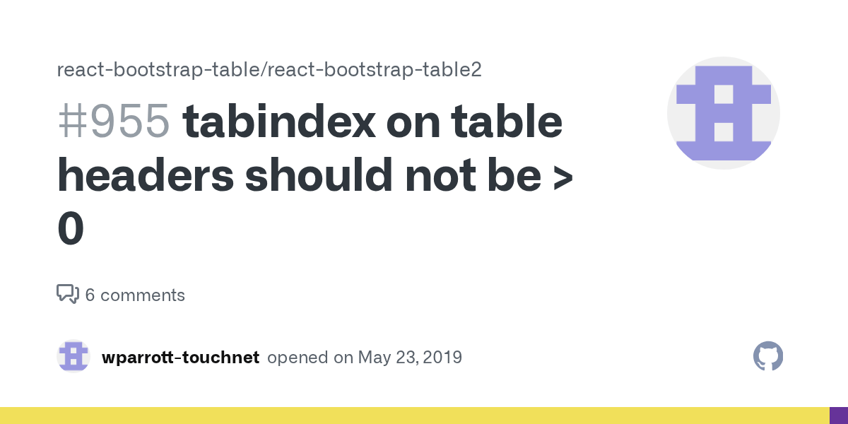 tabindex on table headers should not be > 0 · Issue 955 · react