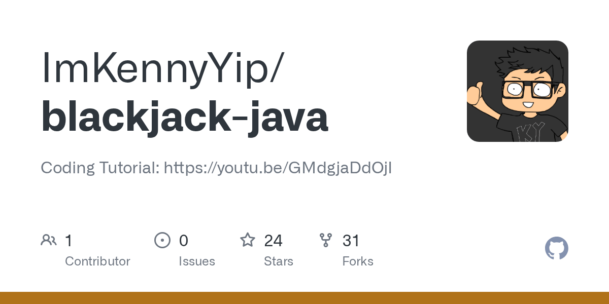 GitHub ImKennyYip/blackjackjava Coding Tutorial https//youtu.be