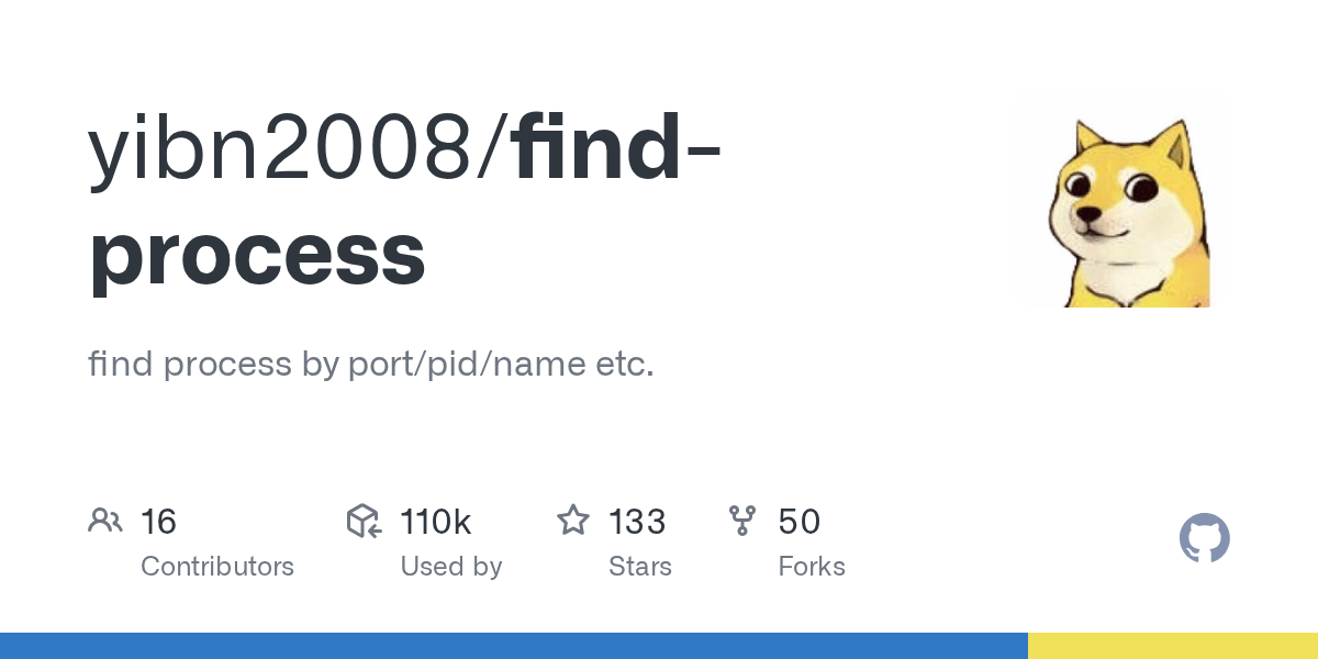 GitHub yibn2008/findprocess find process by port/pid/name etc.