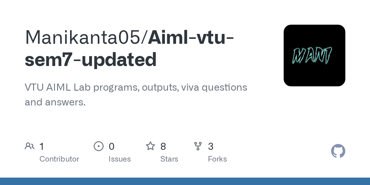 GitHub Manikanta05/Aimlvtusem7updated VTU AIML Lab programs