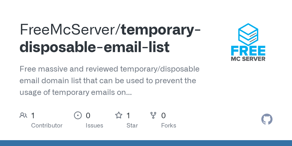 GitHub FreeMcServer/temporarydisposableemaillist Free massive and