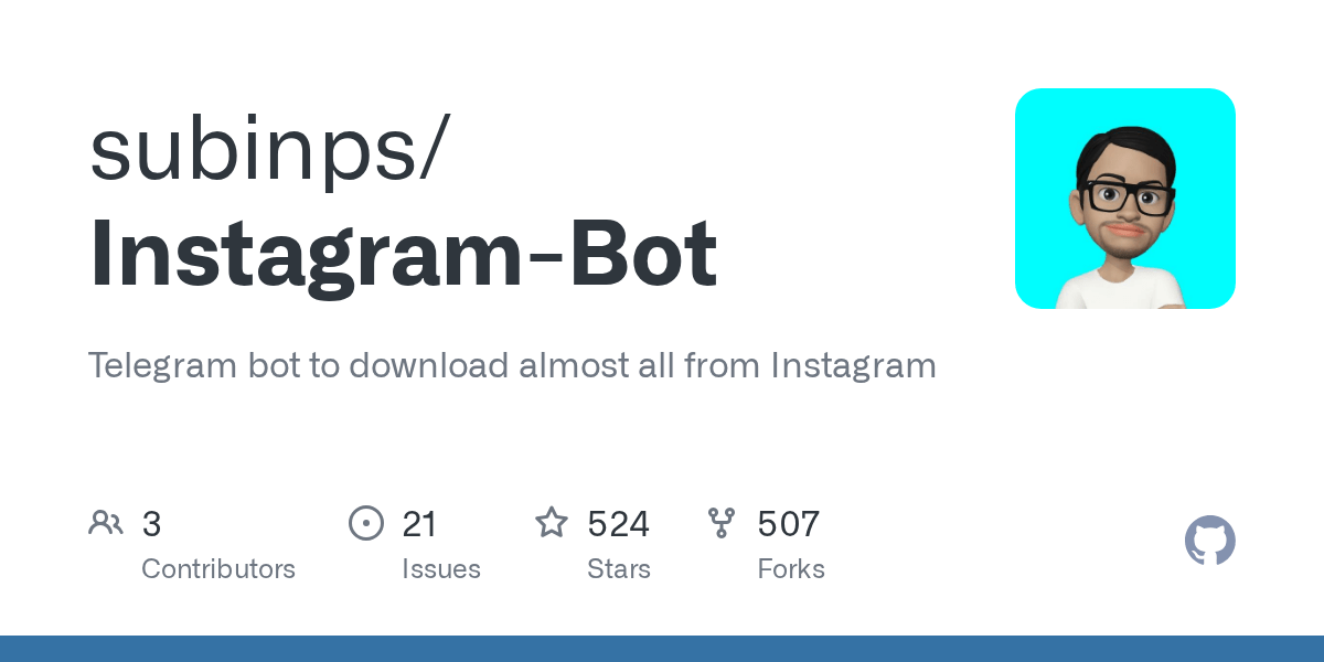GitHub subinps/InstagramBot Telegram bot to download