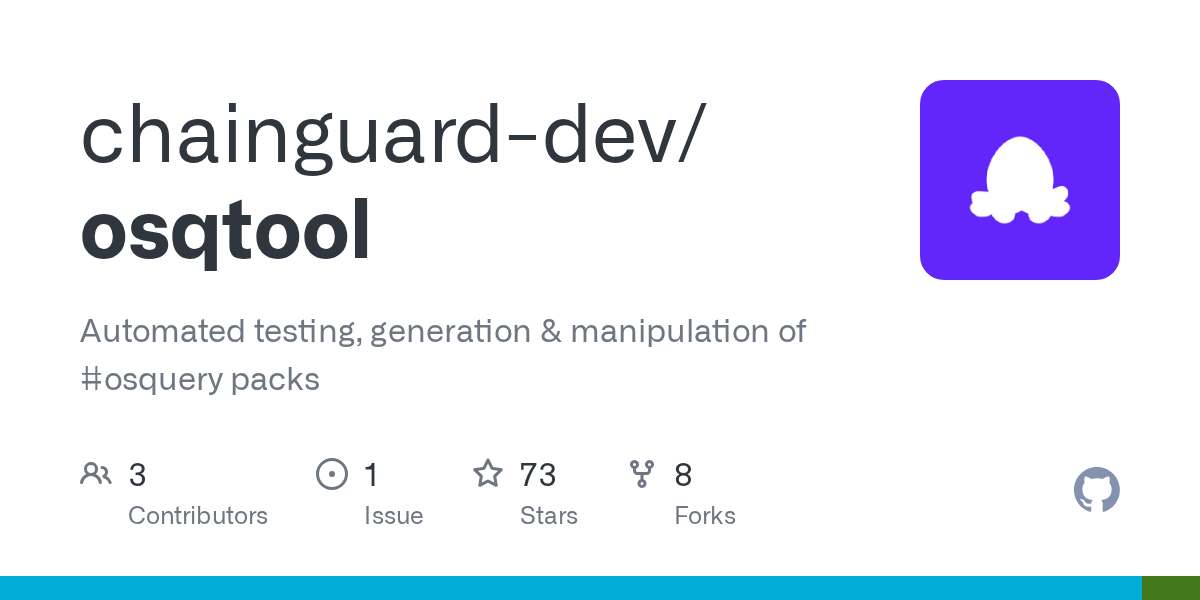 GitHub chainguarddev/osqtool Automated testing, generation & manipulation of osquery packs