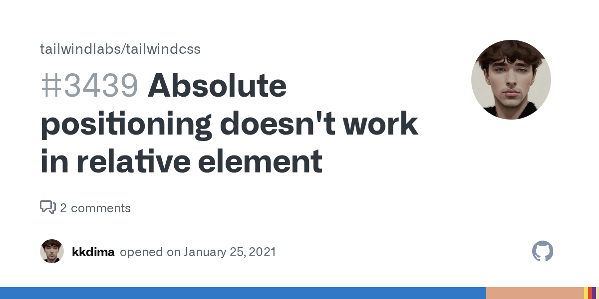 Absolute positioning doesn't work in relative element · Issue 3439 · tailwindlabs/tailwindcss