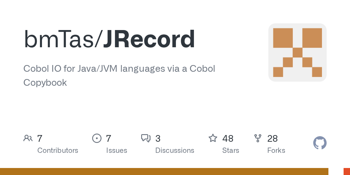 GitHub bmTas/JRecord Cobol IO for Java/JVM languages via a Cobol