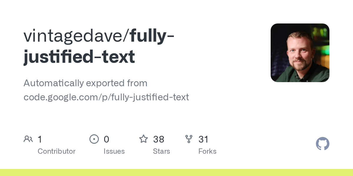 GitHub vintagedave/fullyjustifiedtext Automatically exported from