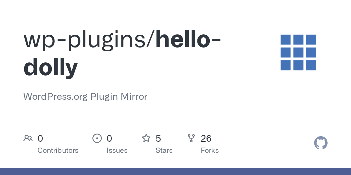 GitHub wpplugins/hellodolly Plugin Mirror