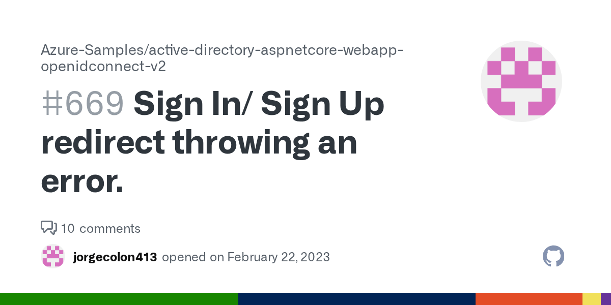 Sign In/ Sign Up redirect throwing an error. · Issue 669 · Azure