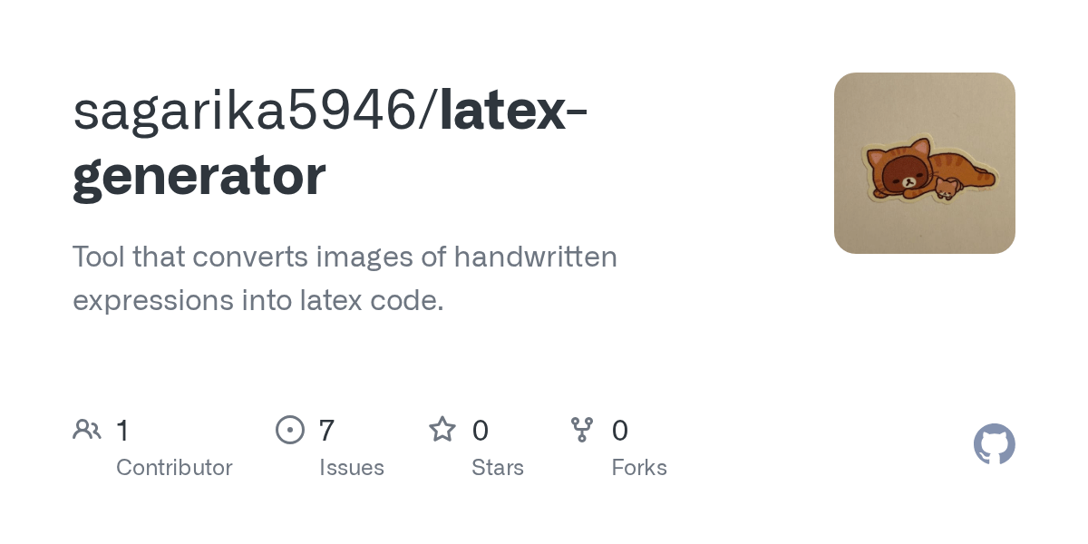 GitHub sagarika5946/latexgenerator Tool that converts images of