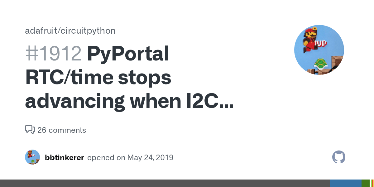 PyPortal RTC/time stops advancing when I2C device connected · Issue