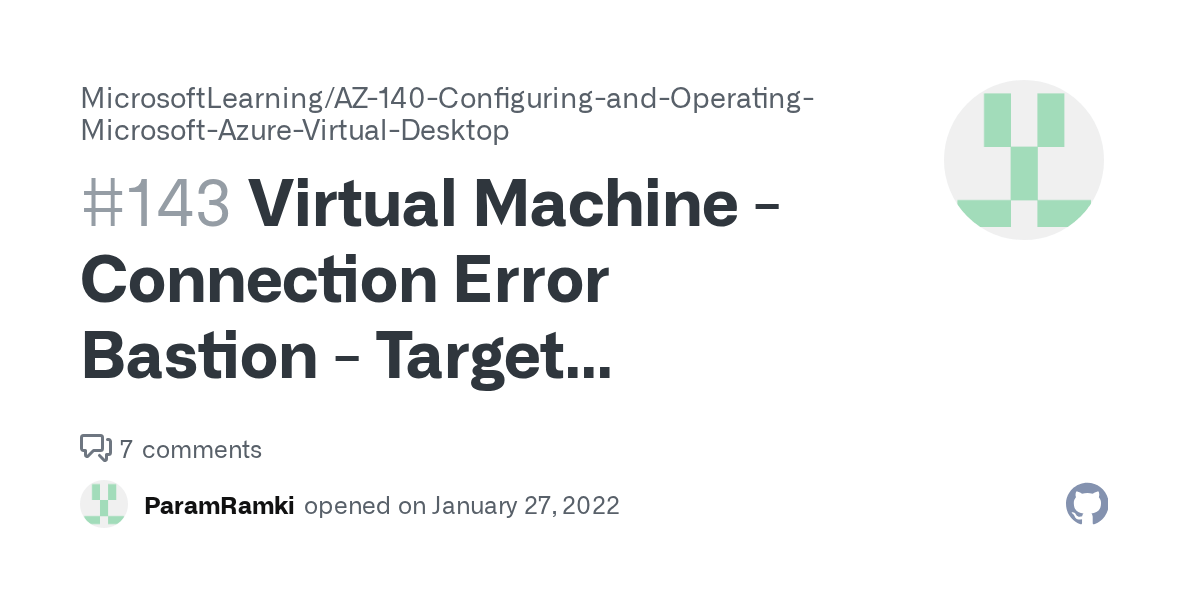 Virtual Machine Connection Error Bastion Target machine is